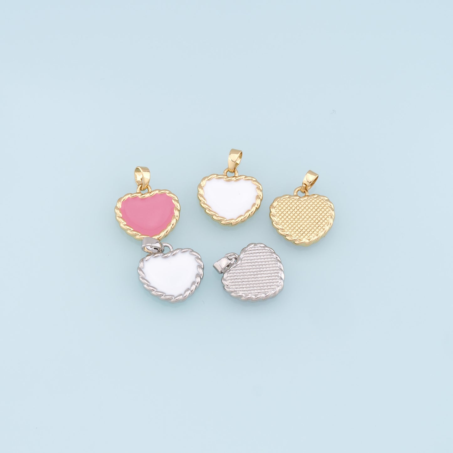 18K Gold Filled Heart Pendant,Enamel Heart Charm Bracelet Necklace for DIY Jewelry Making Supply