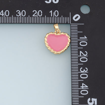 18K Gold Filled Heart Pendant,Enamel Heart Charm Bracelet Necklace for DIY Jewelry Making Supply