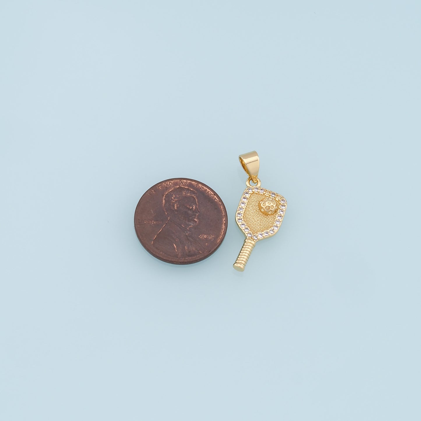 Gold Tennis Racket Charms,18K Gold Filled CZ Tennis Racket Pendant,Tennis Racket Charm Bracelet Necklace for DIY Jewelry Making Supply