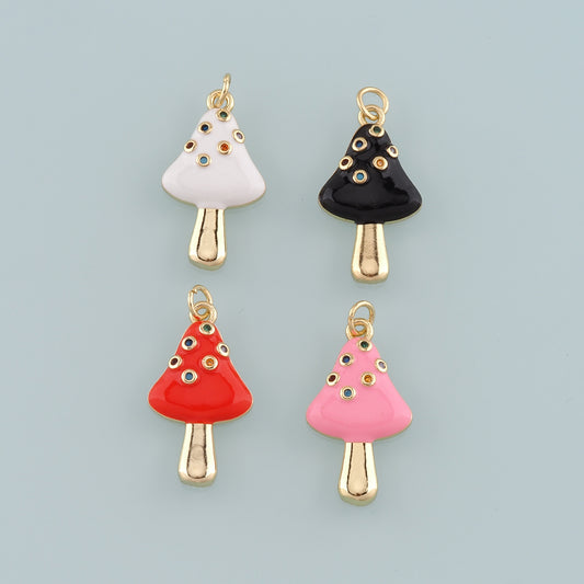 18K Gold Filled Mushroom Pendant,Enamel Mushroom Charm Bracelet Necklace for DIY Jewelry Making Supply