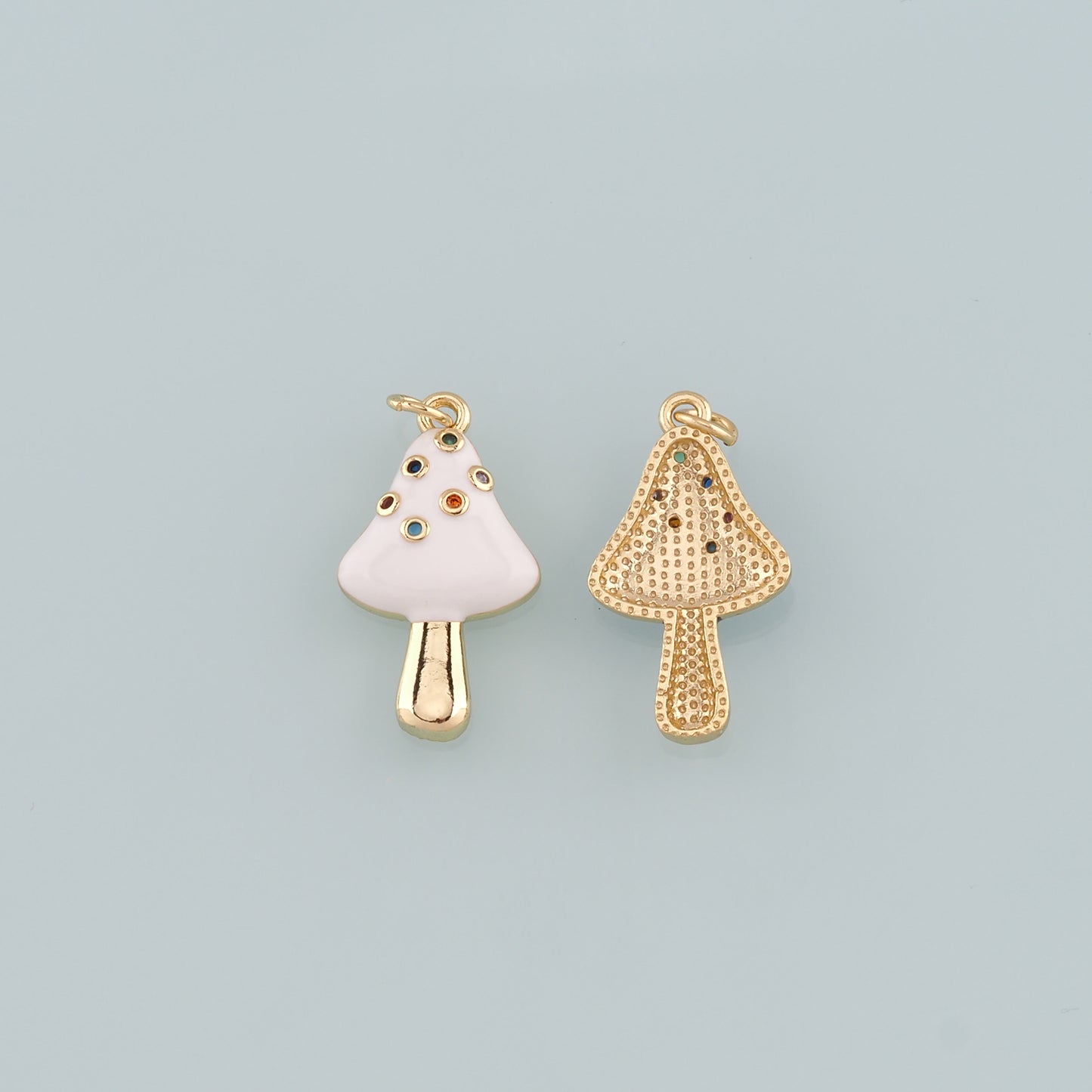 18K Gold Filled Mushroom Pendant,Enamel Mushroom Charm Bracelet Necklace for DIY Jewelry Making Supply