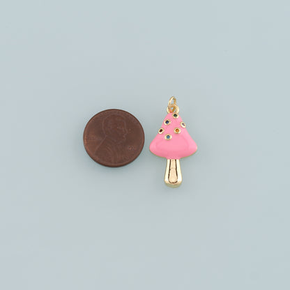 18K Gold Filled Mushroom Pendant,Enamel Mushroom Charm Bracelet Necklace for DIY Jewelry Making Supply