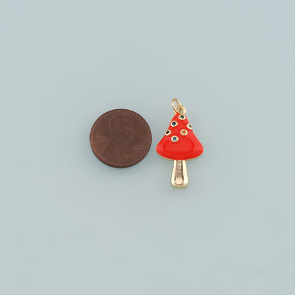 18K Gold Filled Mushroom Pendant,Enamel Mushroom Charm Bracelet Necklace for DIY Jewelry Making Supply