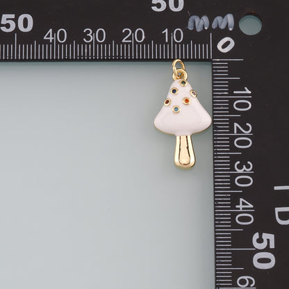 18K Gold Filled Mushroom Pendant,Enamel Mushroom Charm Bracelet Necklace for DIY Jewelry Making Supply