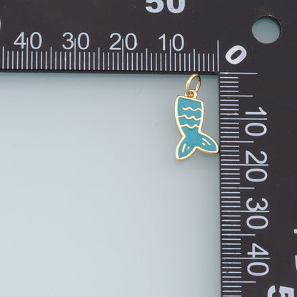 Gold Mermaid  Charms,18K Gold Filled Enamel Tail Pendant,Mermaid Tail Charm Bracelet Necklace for DIY Jewelry Making Supply
