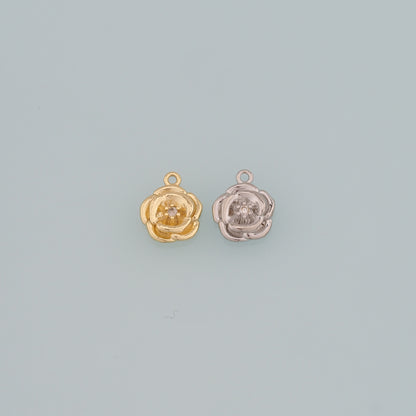 Gold Flower Charms,18K Gold Filled Flower Pendant,CZ Micro Pave Flower Charm Bracelet Necklace for DIY Jewelry Making Supply