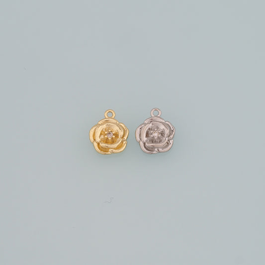 Gold Flower Charms,18K Gold Filled Flower Pendant,CZ Micro Pave Flower Charm Bracelet Necklace for DIY Jewelry Making Supply