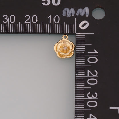 Gold Flower Charms,18K Gold Filled Flower Pendant,CZ Micro Pave Flower Charm Bracelet Necklace for DIY Jewelry Making Supply