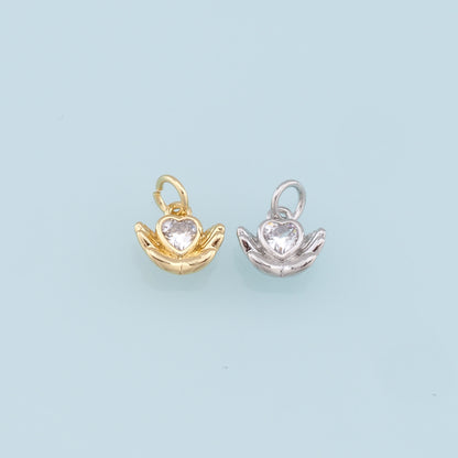 Gold Hand Heart Charms,18K Gold Filled Heart Pendant,Hand Charm Bracelet Necklace for DIY Jewelry Making Supply