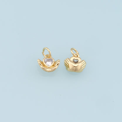 Gold Hand Heart Charms,18K Gold Filled Heart Pendant,Hand Charm Bracelet Necklace for DIY Jewelry Making Supply
