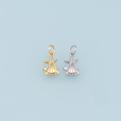 Gold Shell Starfish Charms,18K Gold Filled Shell Pendant,Starfish Charm Bracelet Necklace for DIY Jewelry Making Supply