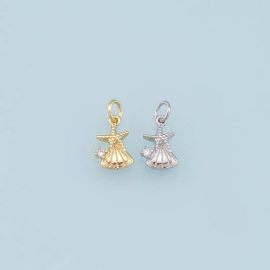 Gold Shell Starfish Charms,18K Gold Filled Shell Pendant,Starfish Charm Bracelet Necklace for DIY Jewelry Making Supply