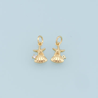 Gold Shell Starfish Charms,18K Gold Filled Shell Pendant,Starfish Charm Bracelet Necklace for DIY Jewelry Making Supply