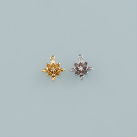 Gold Flower Charms,18K Gold Filled Flower Pendant,CZ Micro Pave Flower Charm Bracelet Necklace for DIY Jewelry Making Supply