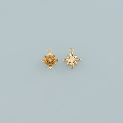 Gold Flower Charms,18K Gold Filled Flower Pendant,CZ Micro Pave Flower Charm Bracelet Necklace for DIY Jewelry Making Supply