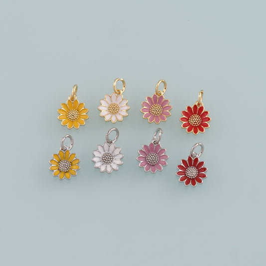 Gold Daisy Charms,18K Gold Filled Daisy Pendant,Enamel Daisy Charm Bracelet Necklace for DIY Jewelry Making Supply