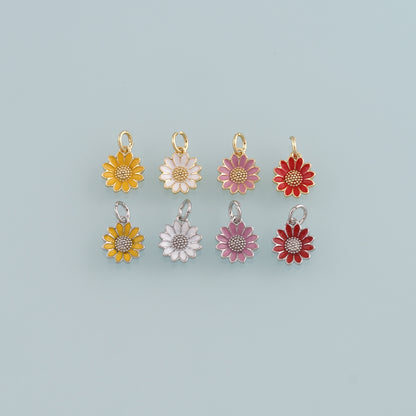 Gold Daisy Charms,18K Gold Filled Daisy Pendant,Enamel Daisy Charm Bracelet Necklace for DIY Jewelry Making Supply