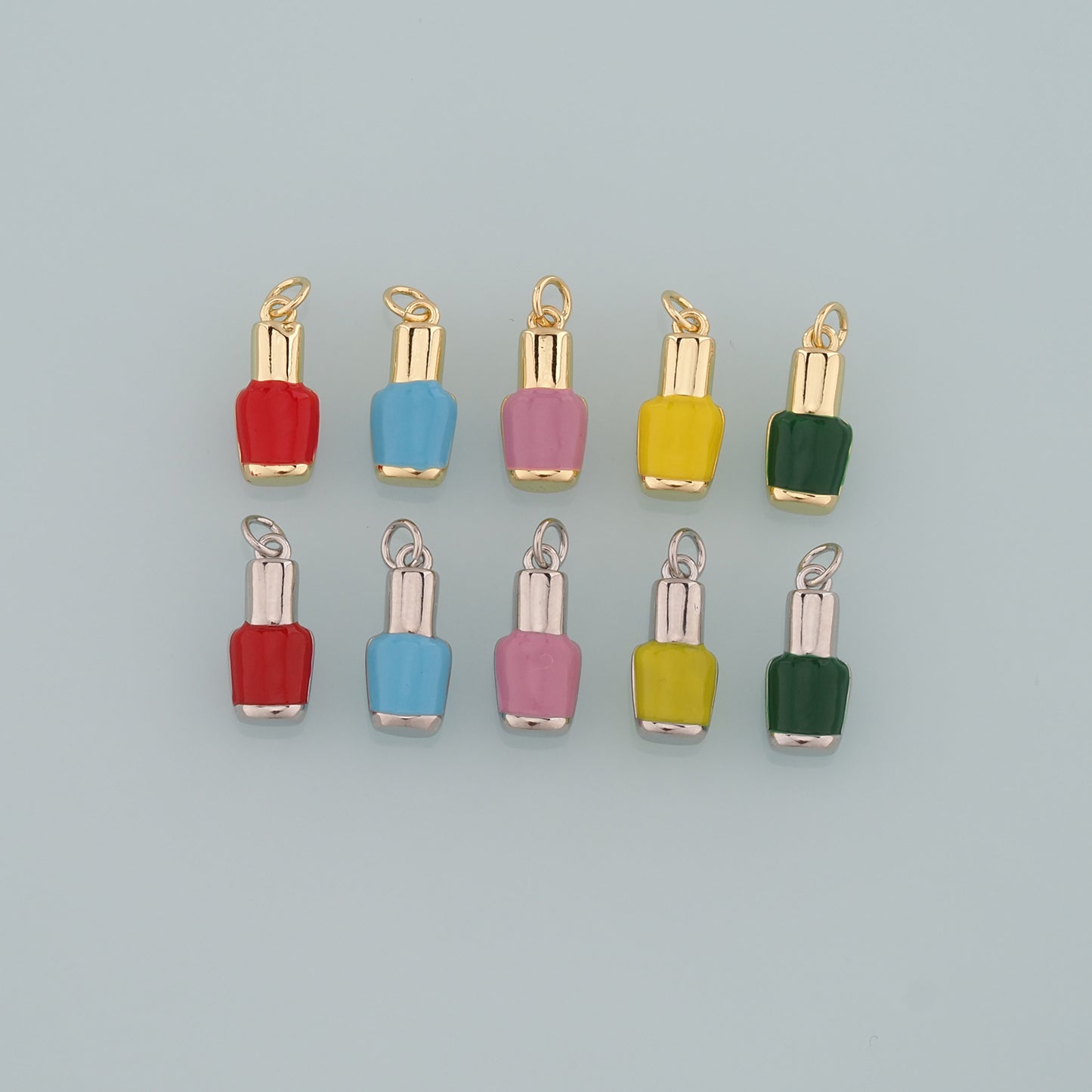 Gold Manicure Charms,18K Gold Filled Nail Polish Pendant,Enamel Nail Polish Charm Bracelet Necklace for DIY Jewelry Making Supply