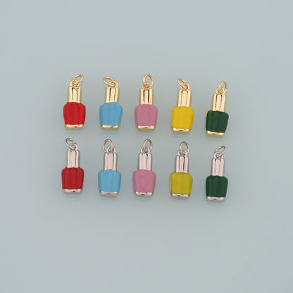 Gold Manicure Charms,18K Gold Filled Nail Polish Pendant,Enamel Nail Polish Charm Bracelet Necklace for DIY Jewelry Making Supply