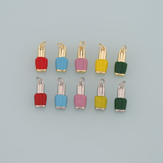 Gold Manicure Charms,18K Gold Filled Nail Polish Pendant,Enamel Nail Polish Charm Bracelet Necklace for DIY Jewelry Making Supply