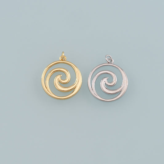 18K Gold Filled Waves Pendant,Waves Charm Bracelet Necklace for DIY Jewelry Making Supply