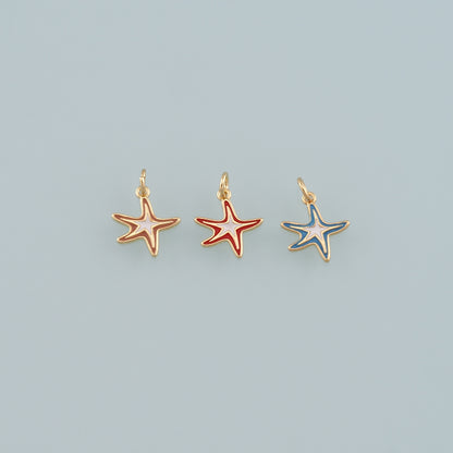Gold Starfish Charms,18K Gold Filled Sea Star Pendant,Enamel Starfish Charm Bracelet Necklace for DIY Jewelry Making Supply