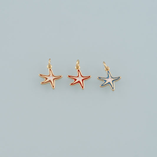 Gold Starfish Charms,18K Gold Filled Sea Star Pendant,Enamel Starfish Charm Bracelet Necklace for DIY Jewelry Making Supply