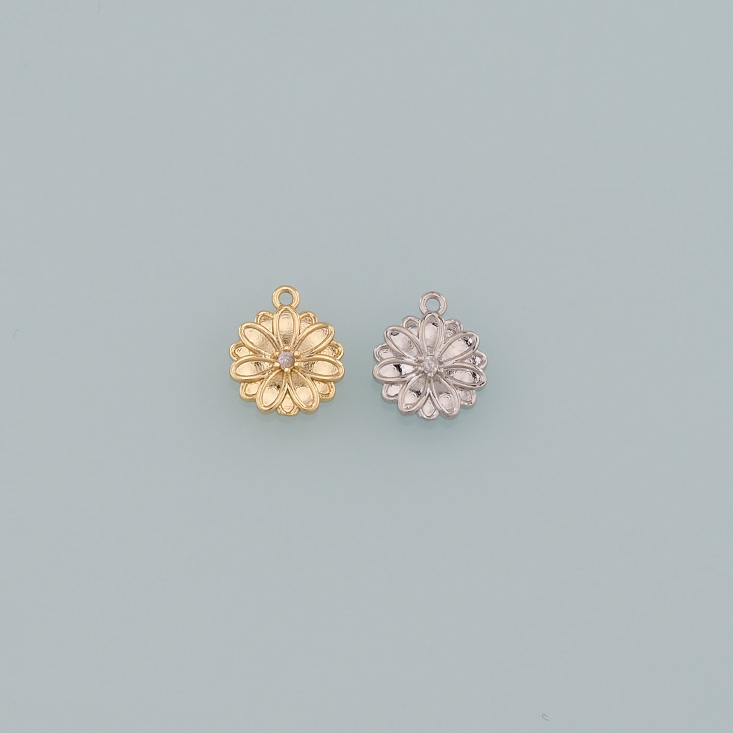 Gold Flower Charms,18K Gold Filled Flower Pendant,CZ Micro Pave Flower Charm Bracelet Necklace for DIY Jewelry Making Supply