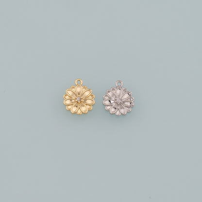 Gold Flower Charms,18K Gold Filled Flower Pendant,CZ Micro Pave Flower Charm Bracelet Necklace for DIY Jewelry Making Supply