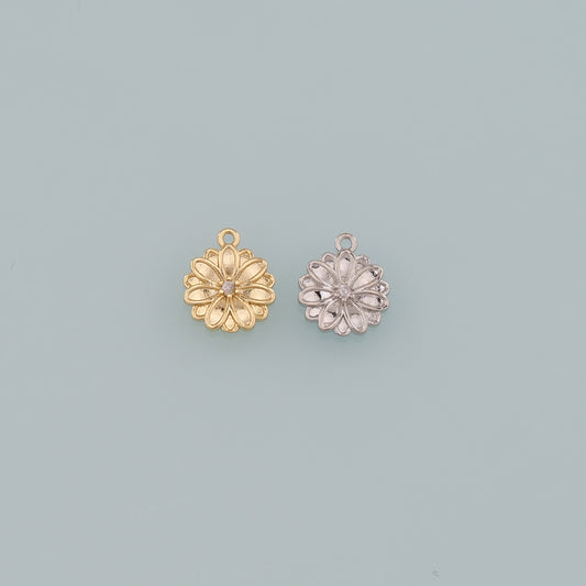 Gold Flower Charms,18K Gold Filled Flower Pendant,CZ Micro Pave Flower Charm Bracelet Necklace for DIY Jewelry Making Supply