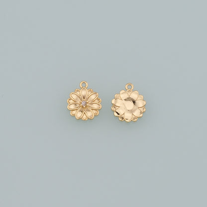 Gold Flower Charms,18K Gold Filled Flower Pendant,CZ Micro Pave Flower Charm Bracelet Necklace for DIY Jewelry Making Supply