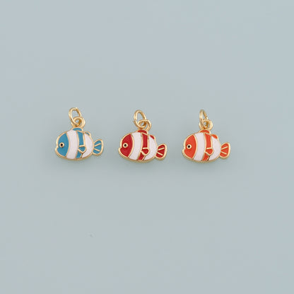 Gold Fish Charms,18K Gold Filled Clownfish Pendant,Enamel Ocean Charm Bracelet Necklace for DIY Jewelry Making Supply