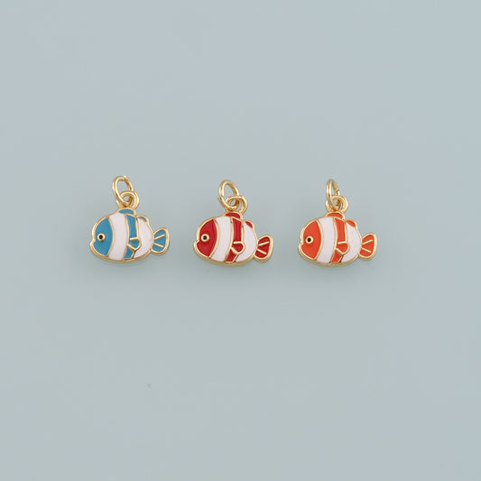 Gold Fish Charms,18K Gold Filled Clownfish Pendant,Enamel Ocean Charm Bracelet Necklace for DIY Jewelry Making Supply