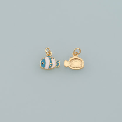 Gold Fish Charms,18K Gold Filled Clownfish Pendant,Enamel Ocean Charm Bracelet Necklace for DIY Jewelry Making Supply