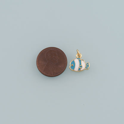 Gold Fish Charms,18K Gold Filled Clownfish Pendant,Enamel Ocean Charm Bracelet Necklace for DIY Jewelry Making Supply