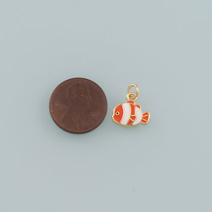 Gold Fish Charms,18K Gold Filled Clownfish Pendant,Enamel Ocean Charm Bracelet Necklace for DIY Jewelry Making Supply