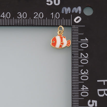 Gold Fish Charms,18K Gold Filled Clownfish Pendant,Enamel Ocean Charm Bracelet Necklace for DIY Jewelry Making Supply