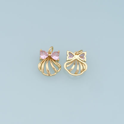 Gold Shell Charms,18K Gold Filled Conch Shell Pendant,CZ Shell Charm Bracelet Necklace for DIY Jewelry Making Supply