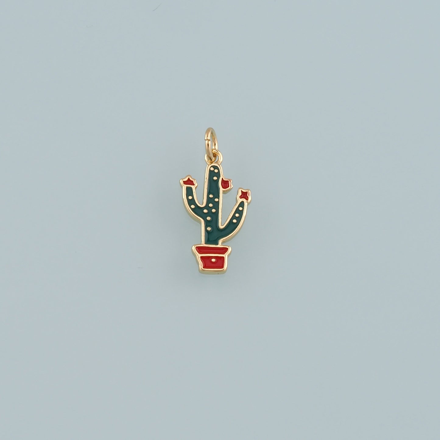 Gold Cactus Charms,18K Gold Filled Cactus Pendant,Enamel Desert Charm Bracelet Necklace for DIY Jewelry Making Supply