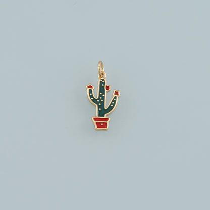 Gold Cactus Charms,18K Gold Filled Cactus Pendant,Enamel Desert Charm Bracelet Necklace for DIY Jewelry Making Supply