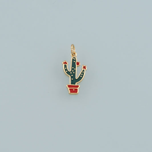 Gold Cactus Charms,18K Gold Filled Cactus Pendant,Enamel Desert Charm Bracelet Necklace for DIY Jewelry Making Supply