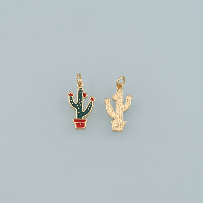 Gold Cactus Charms,18K Gold Filled Cactus Pendant,Enamel Desert Charm Bracelet Necklace for DIY Jewelry Making Supply