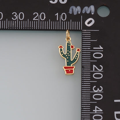 Gold Cactus Charms,18K Gold Filled Cactus Pendant,Enamel Desert Charm Bracelet Necklace for DIY Jewelry Making Supply