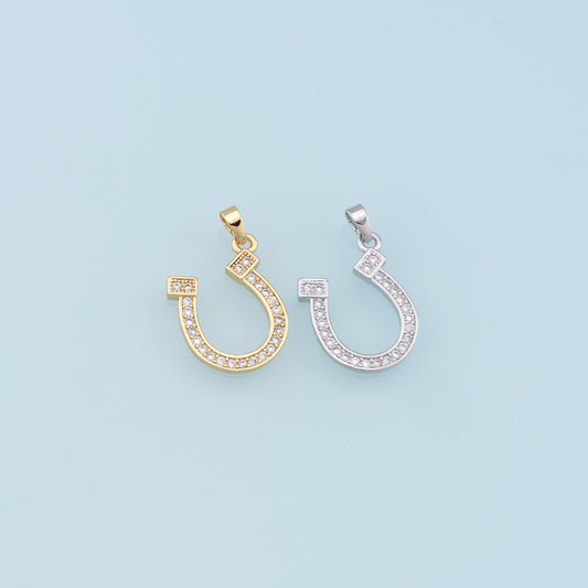 Gold Horseshoe Charms,18K Gold Filled CZ Horseshoe Pendant,Horseshoe Charm Bracelet Necklace for DIY Jewelry Making Supply