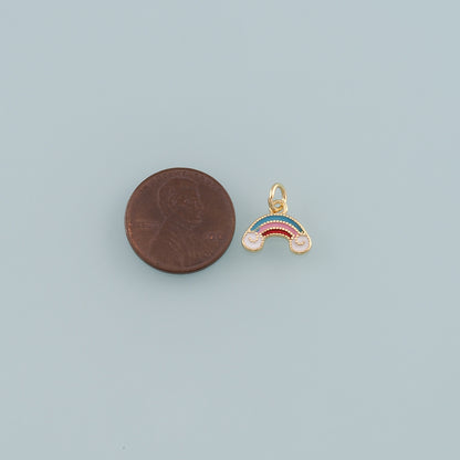 Gold Rainbow Charms,18K Gold Filled Rainbow Pendant,Enamel Clouds Charm Bracelet Necklace for DIY Jewelry Making Supply