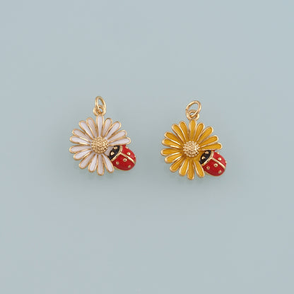 Gold Ladybug Daisy Charms,18K Gold Filled Daisy Pendant,Enamel Ladybug Charms Bracelet Necklace for DIY Jewelry Making Supply