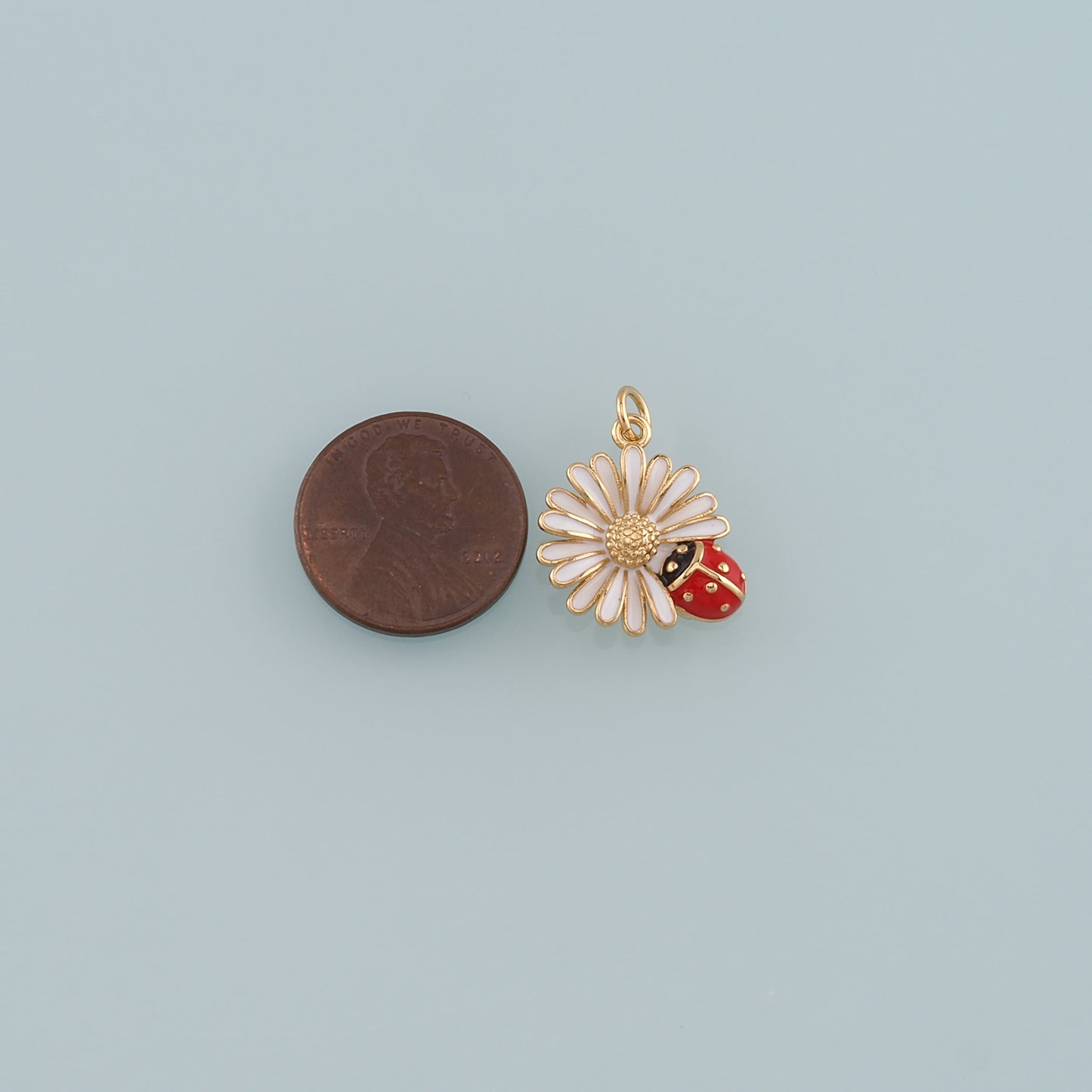 Gold Ladybug Daisy Charms,18K Gold Filled Daisy Pendant,Enamel Ladybug Charms Bracelet Necklace for DIY Jewelry Making Supply