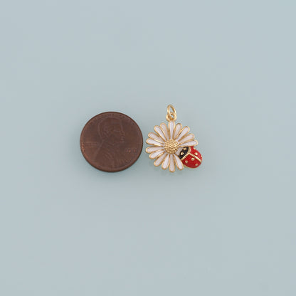 Gold Ladybug Daisy Charms,18K Gold Filled Daisy Pendant,Enamel Ladybug Charms Bracelet Necklace for DIY Jewelry Making Supply