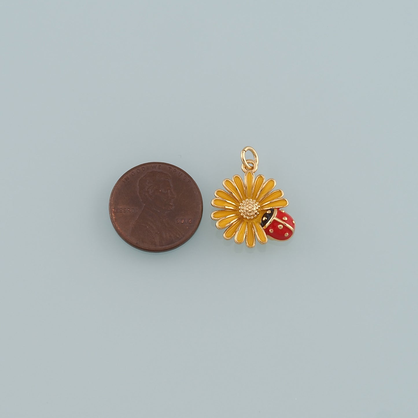 Gold Ladybug Daisy Charms,18K Gold Filled Daisy Pendant,Enamel Ladybug Charms Bracelet Necklace for DIY Jewelry Making Supply