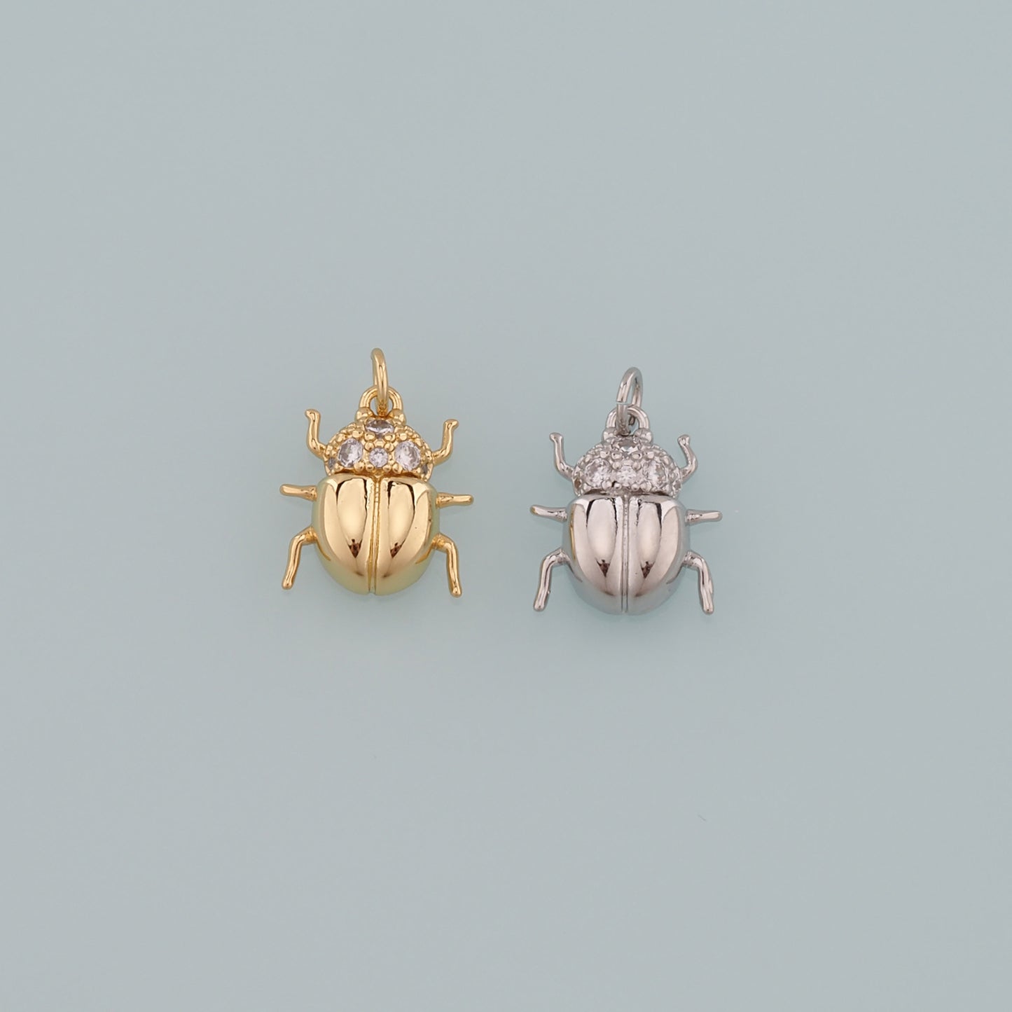 Gold Beetle Charms,18K Gold Filled Beetle Pendant,CZ Micro Pave Insect Charm Bracelet Necklace for DIY Jewelry Making Supply